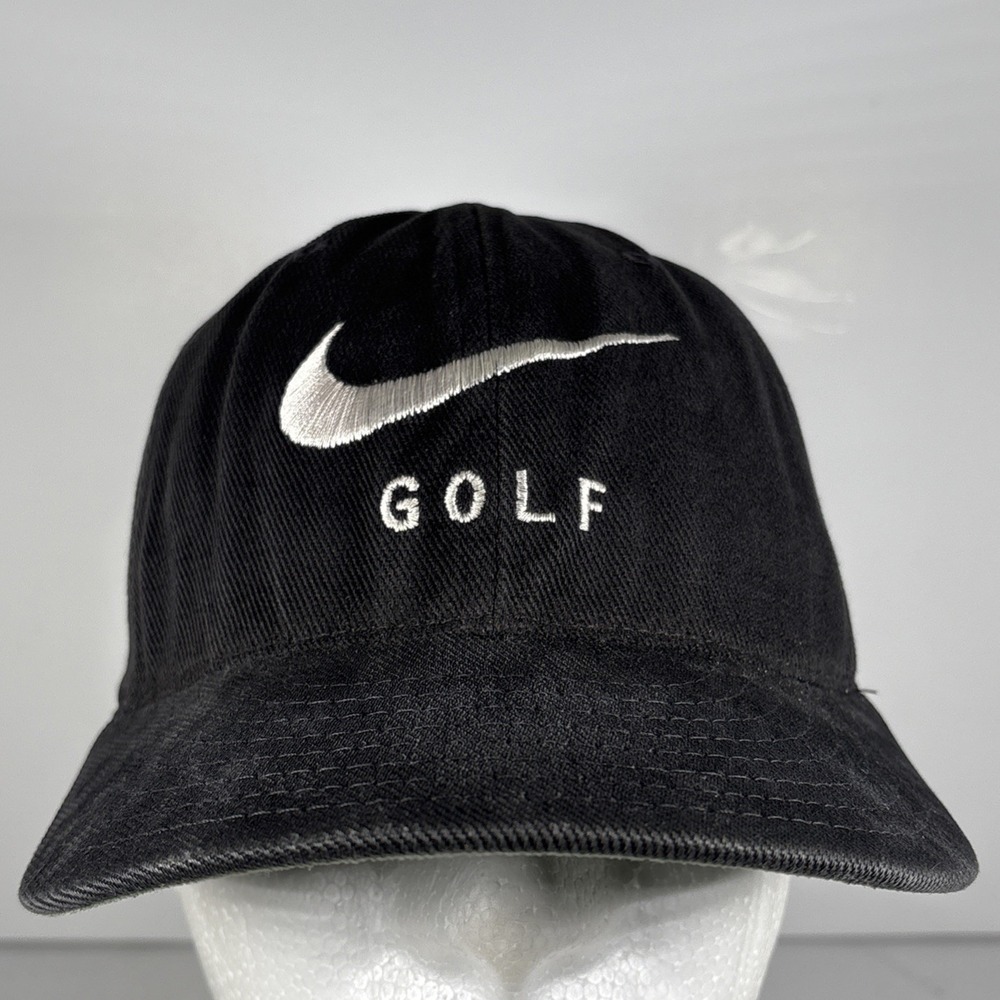 Vintage Nike Golf Black With Green Under Visor Strap‎ Back Hat OSFM